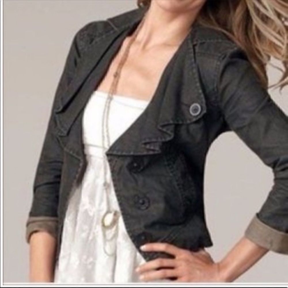 Cabi Waxed Linenmoto Ruffledjacketdistressed